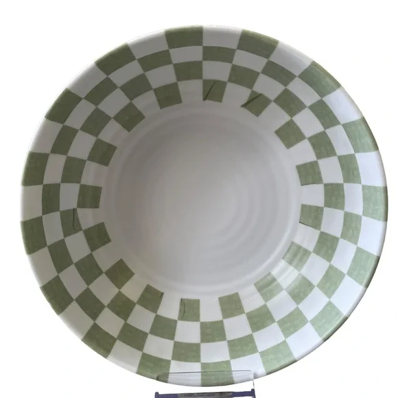 C&C CALIFORNIA HOME Checkered Sage Green White Melamine 8" Salad Bowl Set of 4